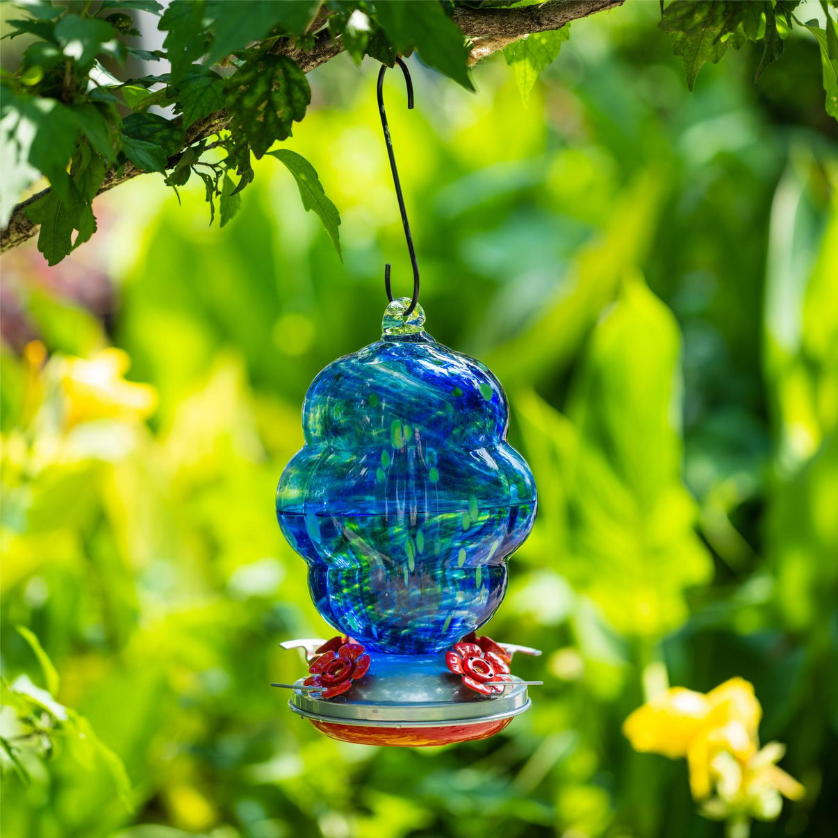 Muse Garden Hummingbird Feeders for Outdoors Hanging, 24 Ounces, Blue