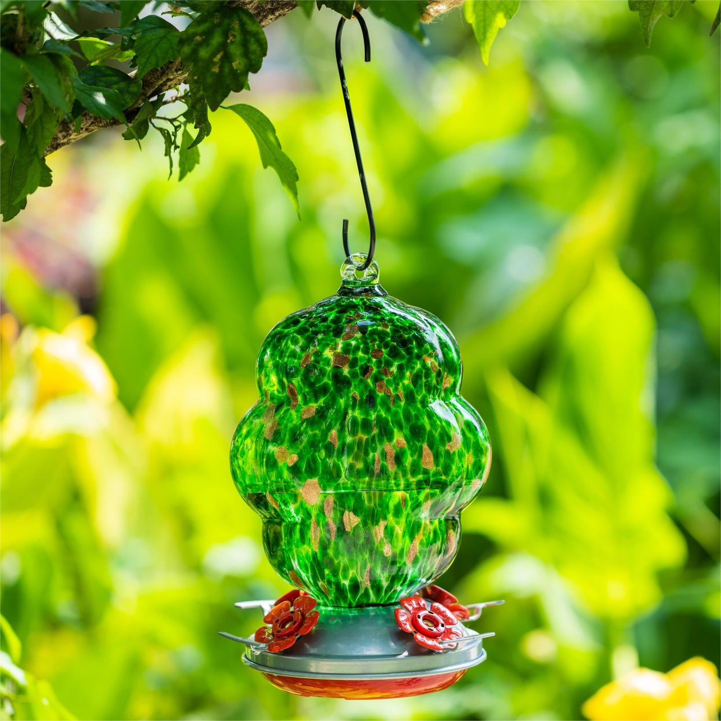 Muse Garden Hummingbird Feeders for Outdoors Hanging, 24 Ounces, Green, Blown Glass Hummingbird Feeder, Unique Hummingbird Gifts for Women, 24 Ounces, Green