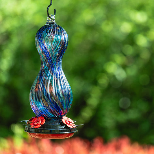 Muse Garden Hand Blown Glass Hummingbird Feeder, 24 OZ, Gifts for Mom