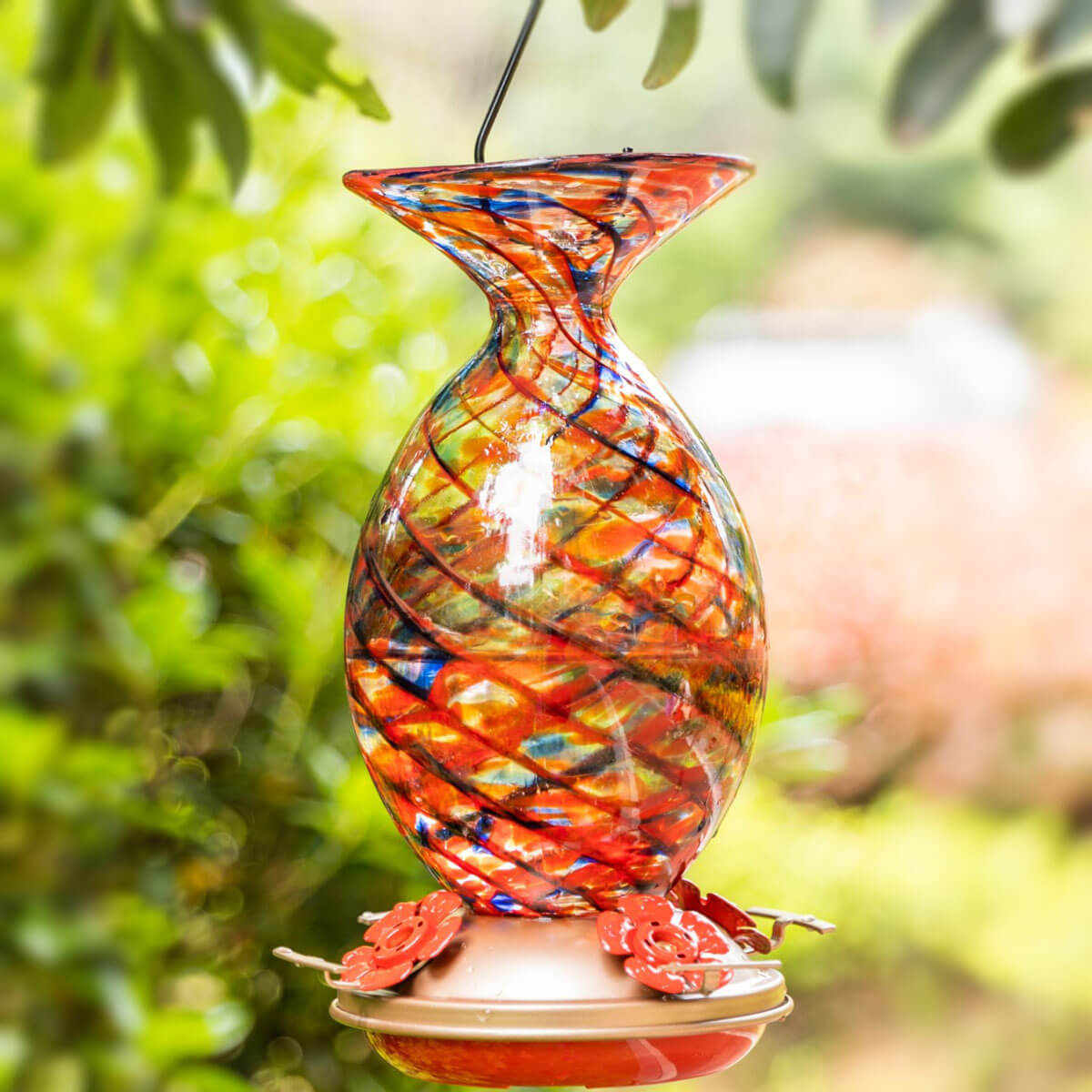 Muse Garden Hand Blown Glass Hummingbird Feeder, 32 Ounces, Retro Mermaid