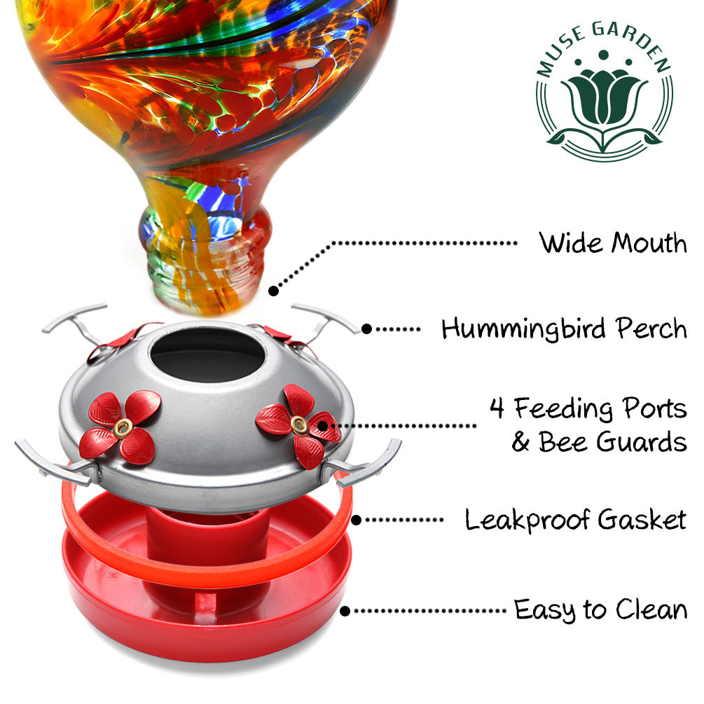 Muse Garden Hand Blown Glass Hummingbird Feeder  - 32 Ounces - Nebula