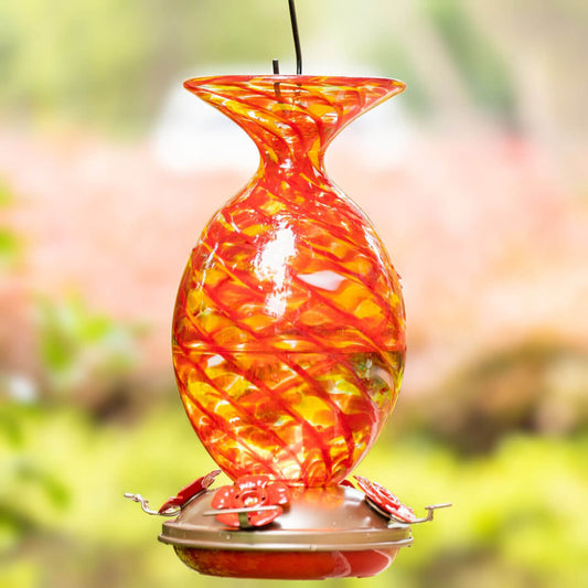 Muse Garden Hand Blown Glass Hummingbird Feeder, 32 Ounces, Flame Mermaid