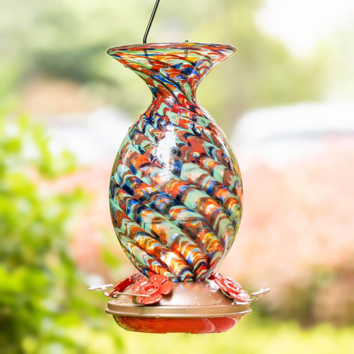 Muse Garden Hand Blown Glass Hummingbird Feeder, 32 Ounces, Fantasy Mermaid