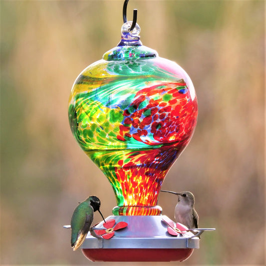 Muse Garden Hand Blown Glass Hummingbird Feeder  - 32 Ounces - Nebula