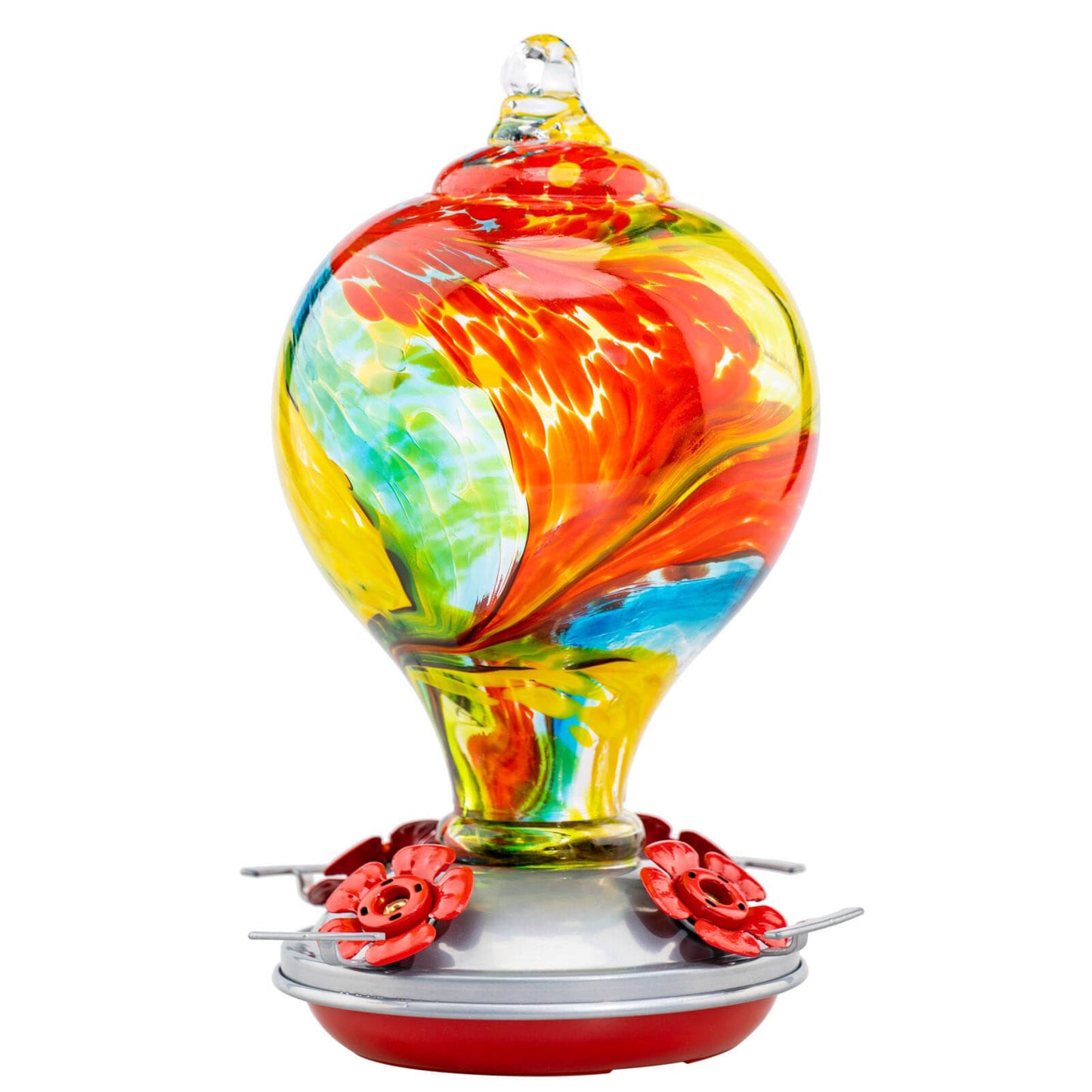 Muse Garden Hand Blown Glass Hummingbird Feeder  - 32 Ounces - Carnival