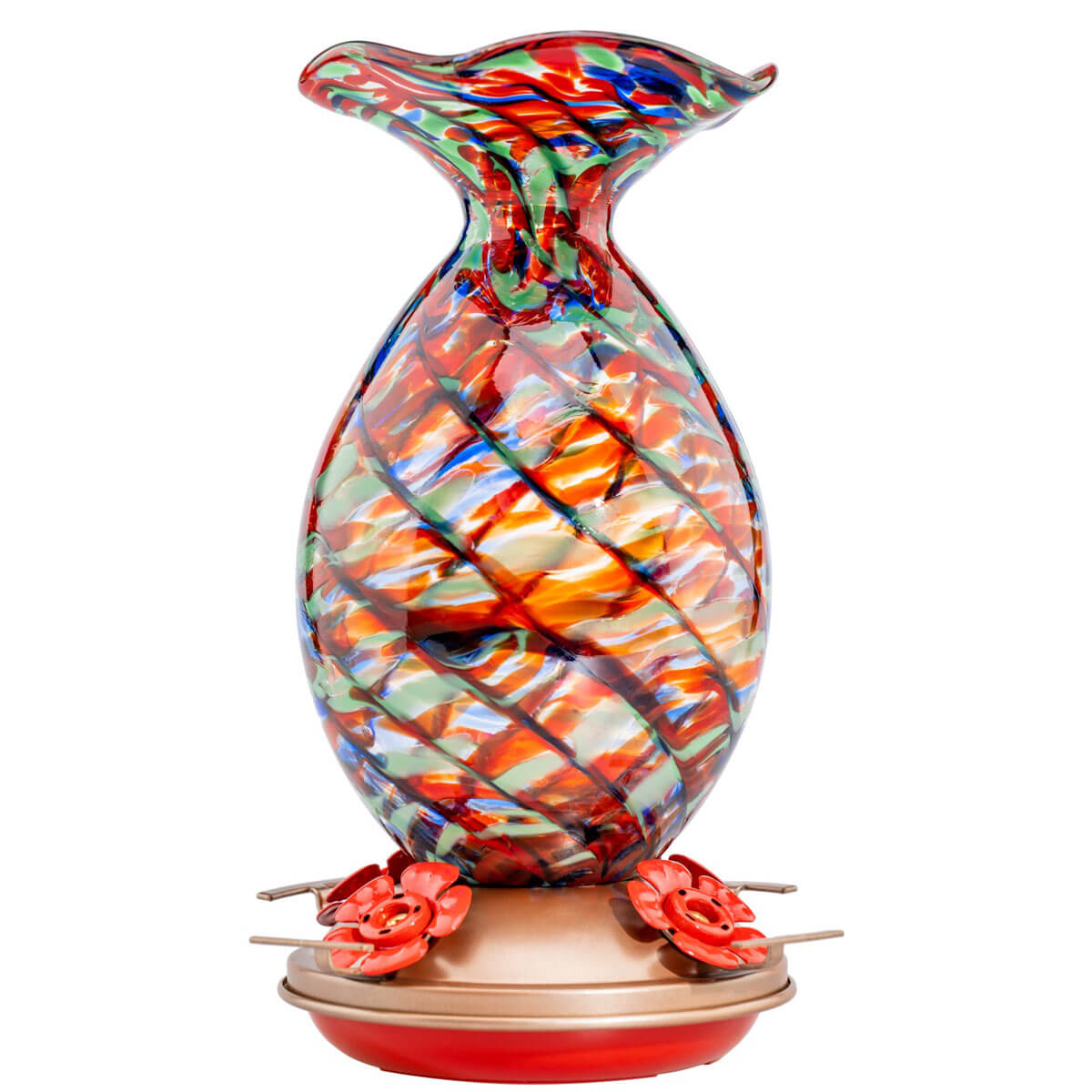 Muse Garden Hand Blown Glass Hummingbird Feeder, 32 Ounces, Fantasy