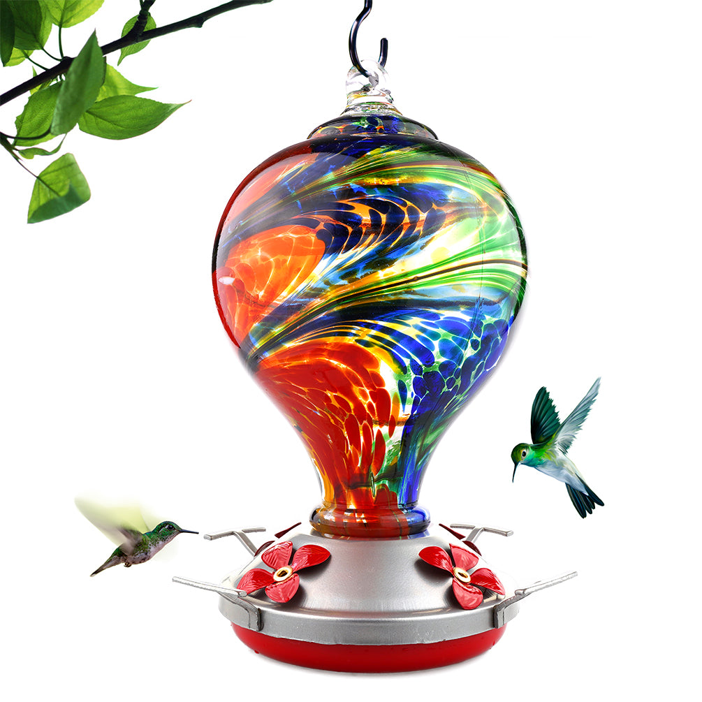 Muse Garden Hand Blown Glass Hummingbird Feeder  - 32 Ounces - Nebula