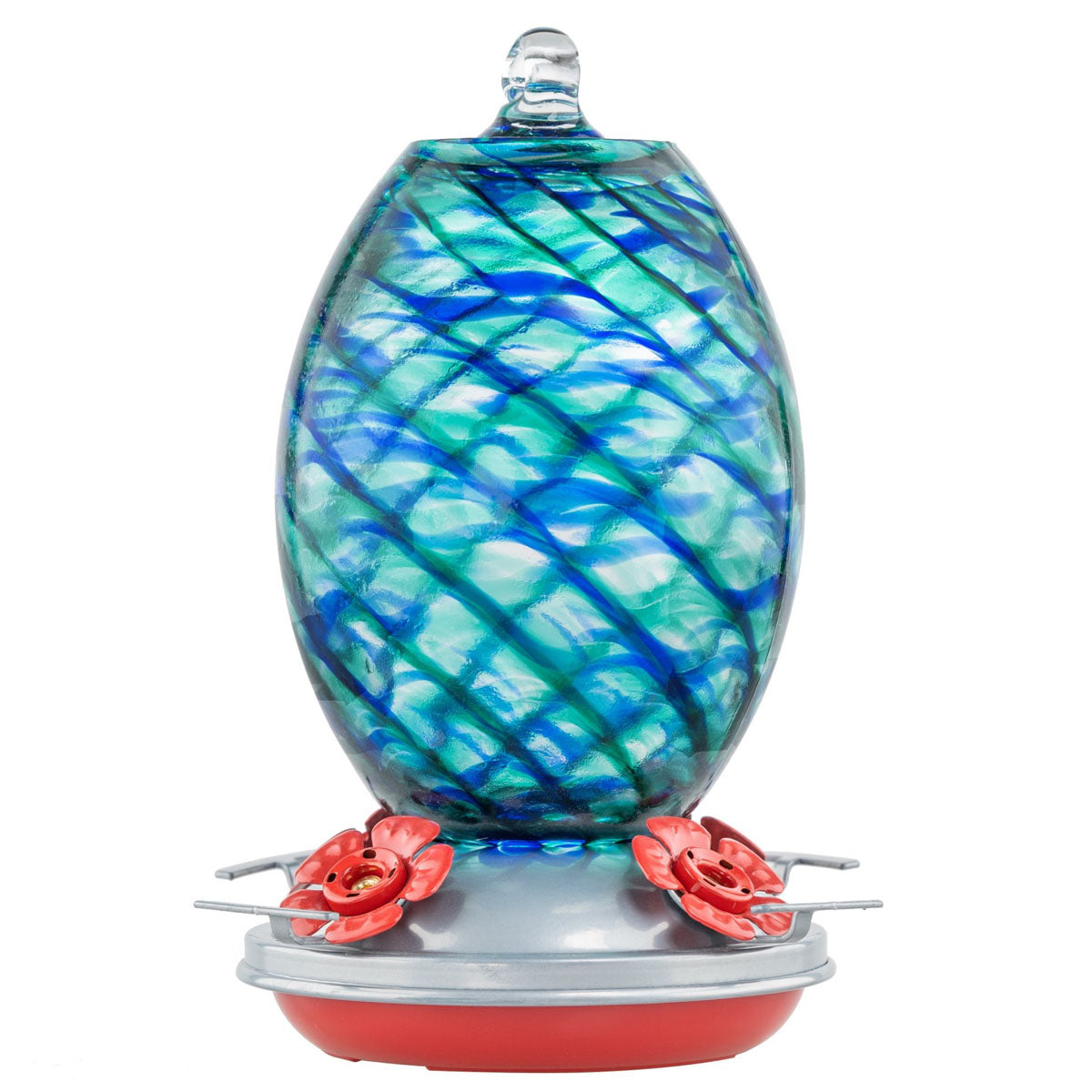 Muse Garden Hand Blown Glass Hummingbird Feeder, 27 Ounces, Blue Mermaid