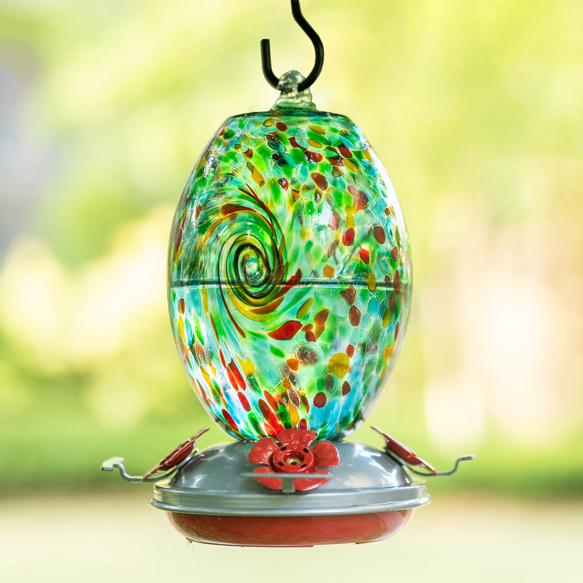 Muse Garden Hand Blown Glass Hummingbird Feeder - 27 Ounces - Venice