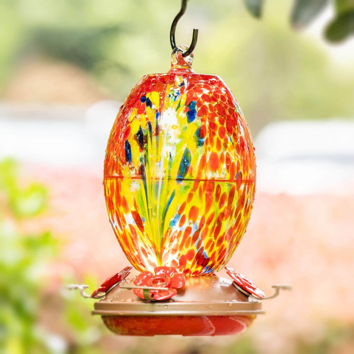 Muse Garden Hand Blown Glass Hummingbird Feeder  - 27 Ounces - Phoenix