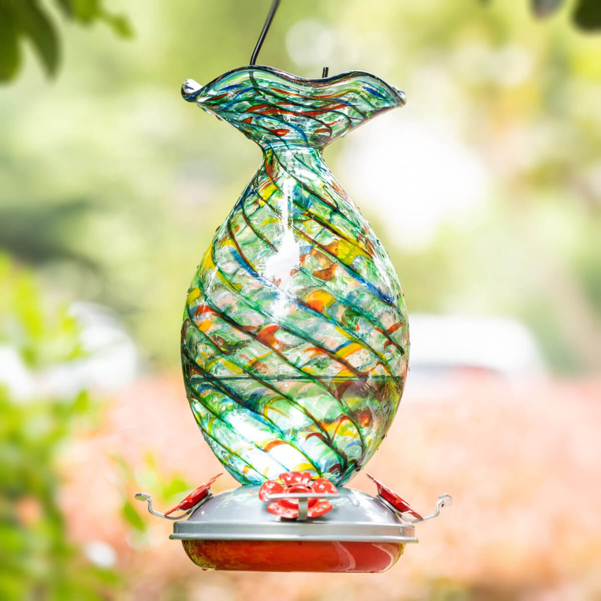 Muse Garden Hand Blown Glass Hummingbird Feeder, 32 Ounces, Hawaii