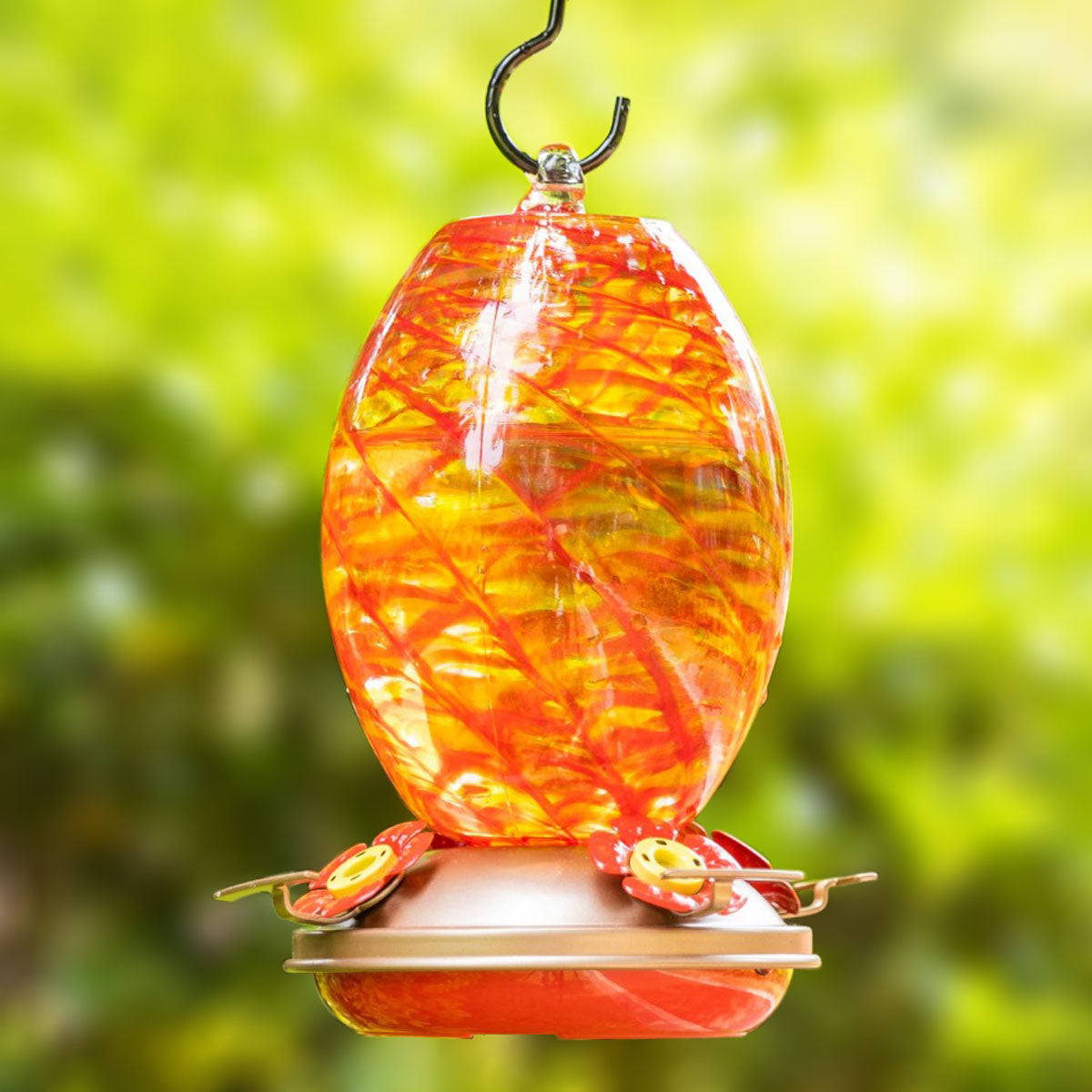 Muse Garden Hand Blown Glass Hummingbird Feeder - 27 Ounces - Flame