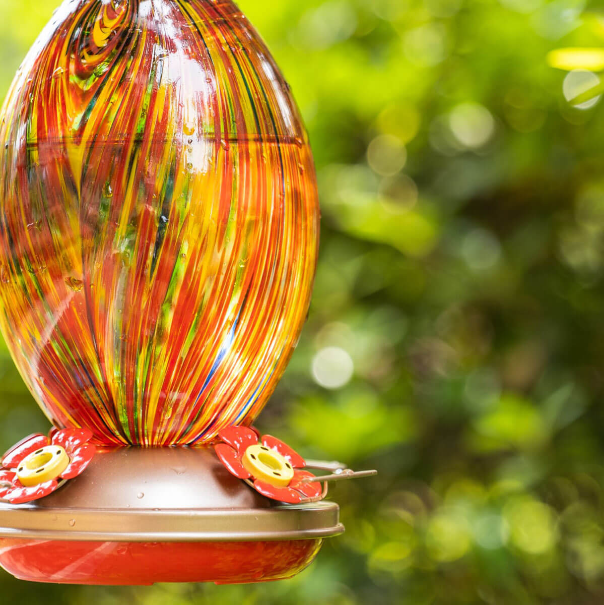 Muse Garden Hand Blown Glass Hummingbird Feeder  - 27 Ounces - Jungle Sunset