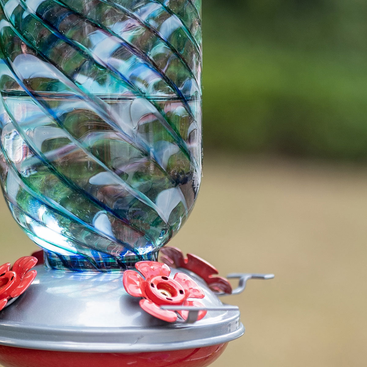 Muse Garden Hand Blown Glass Hummingbird Feeder, 28 Ounces, Ocean Mermaid