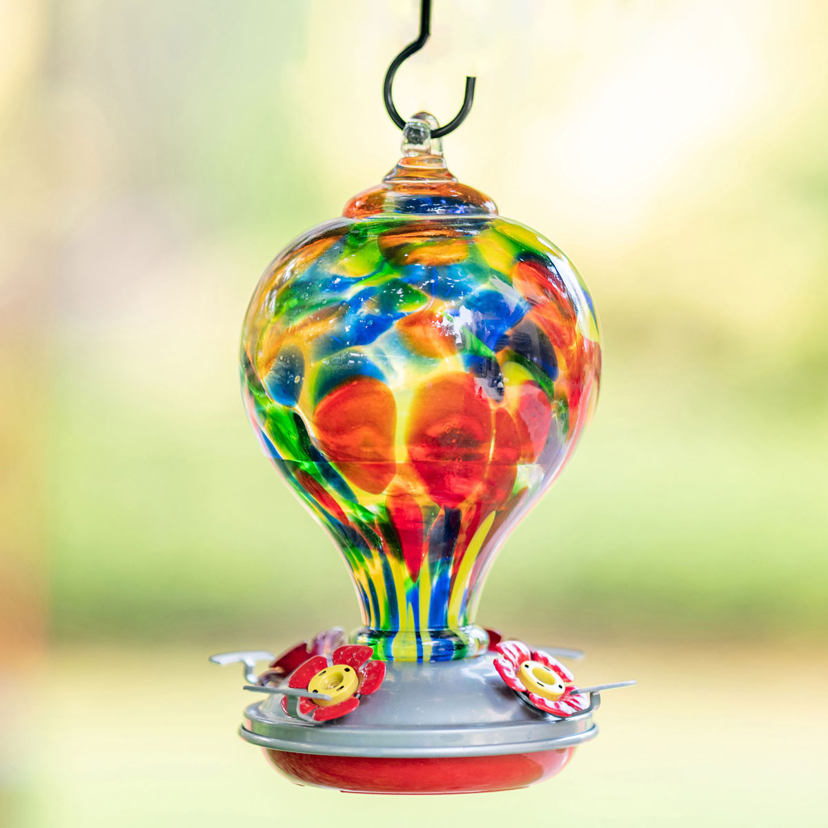 Muse Garden Hummingbird Feeder for Outdoors, Hand Blown Glass, 32 Ounces, Rhapsody