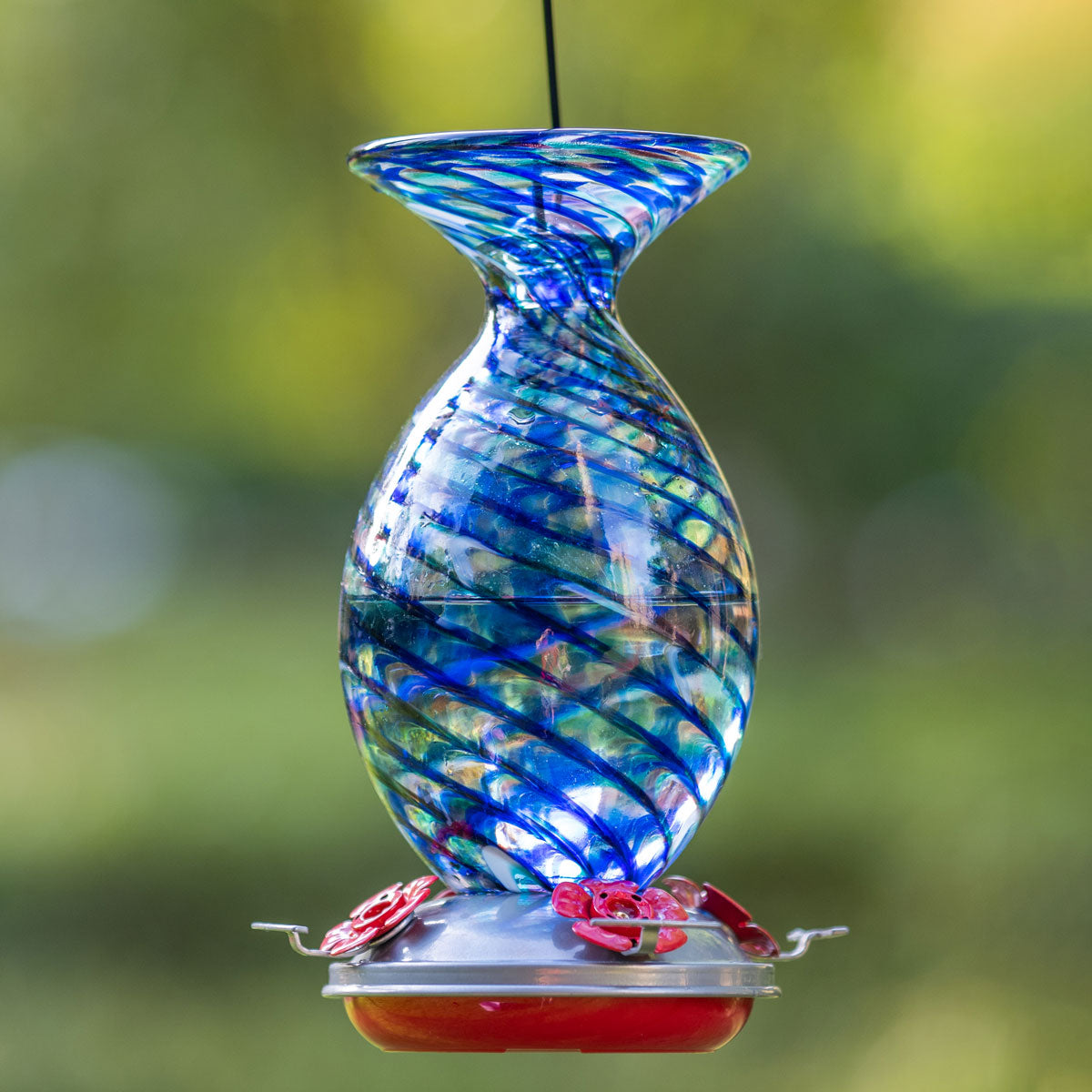 Muse Garden Hand Blown Glass Hummingbird Feeder, 32 Ounces, Royal Mermaid