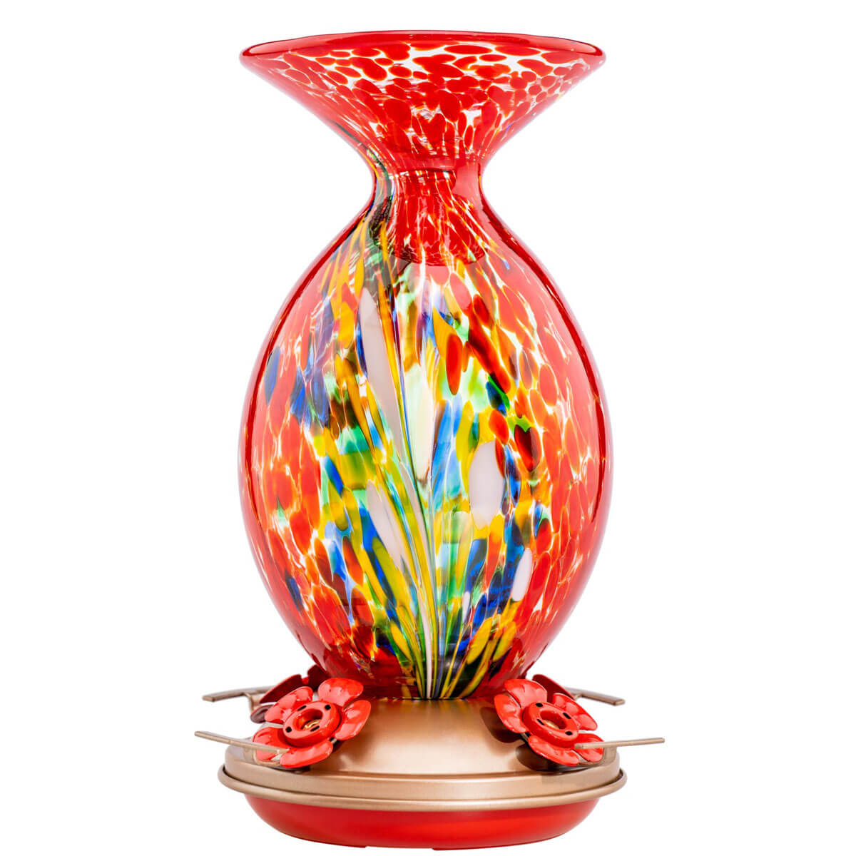 Muse Garden Hand Blown Glass Hummingbird Feeder, 32 Ounces, Red Phoenix