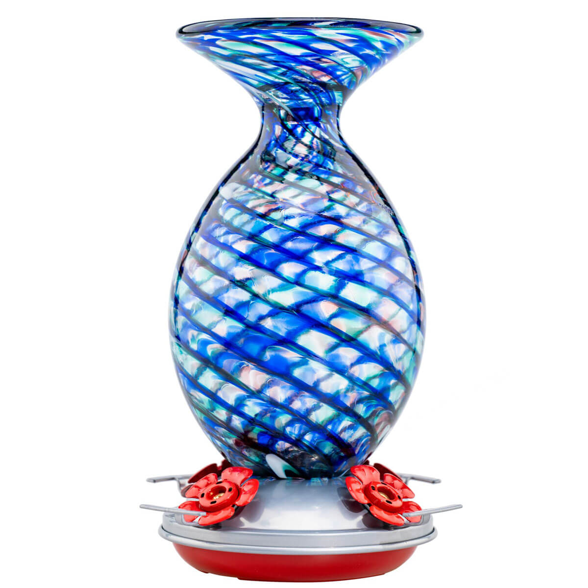 Muse Garden Hand Blown Glass Hummingbird Feeder, 32 Ounces, Royal Mermaid