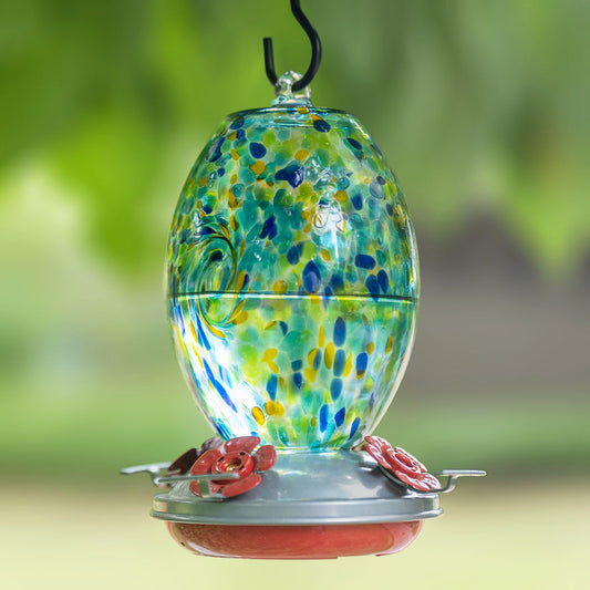 Muse Garden Hand Blown Glass Hummingbird Feeder  - 27 Ounces - Starry Night