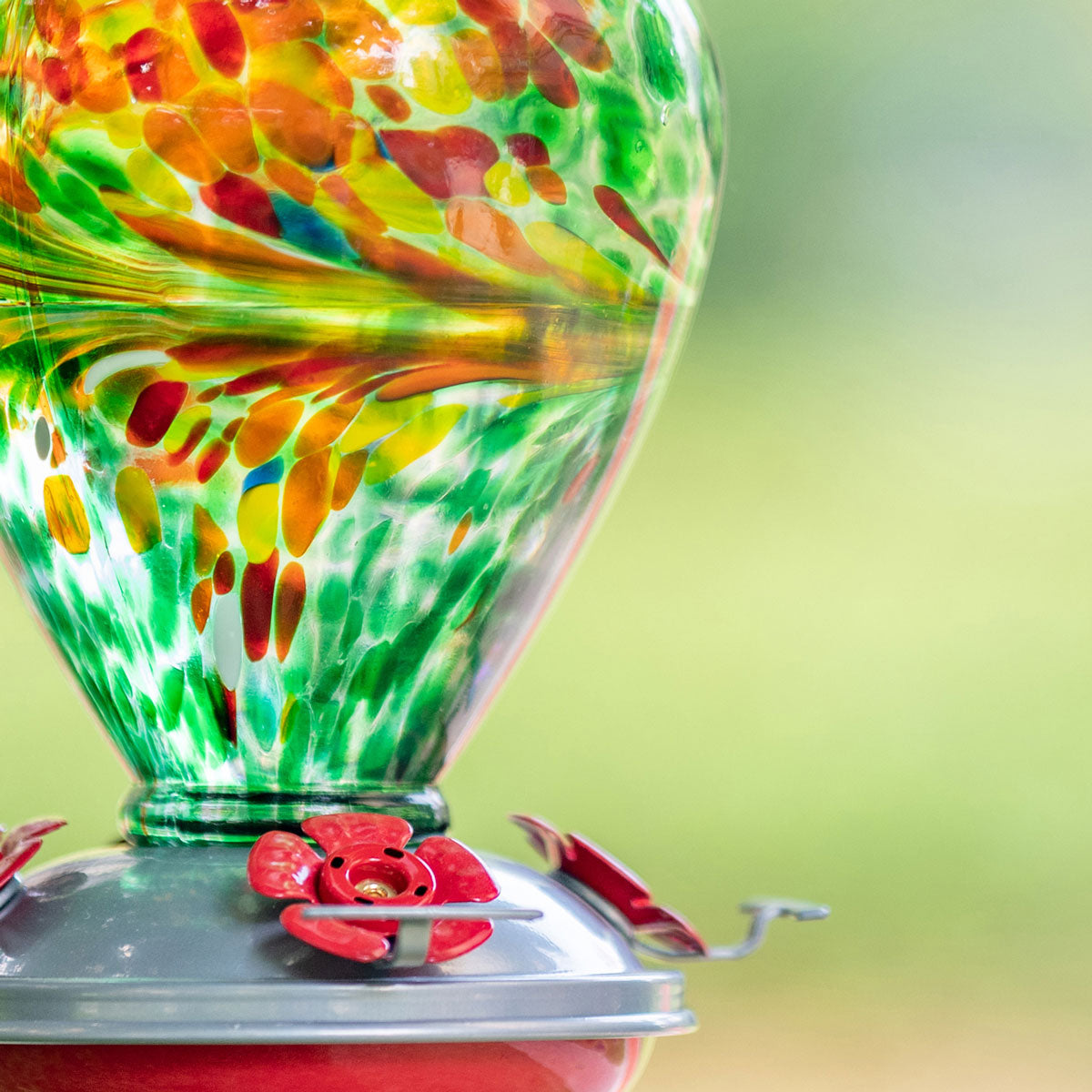 Muse Garden Hand Blown Glass Hummingbird Feeder  - 34 Ounces - Peacock