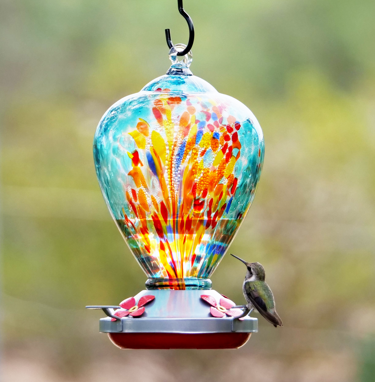 Muse Garden Hand Blown Glass Hummingbird Feeder  - 34 Ounces - Comet