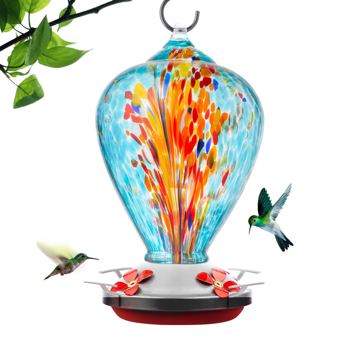 Muse Garden Hand Blown Glass Hummingbird Feeder  - 34 Ounces - Comet